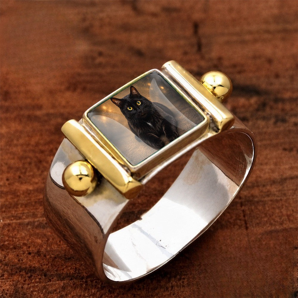 Black Cat Wide Band Ring