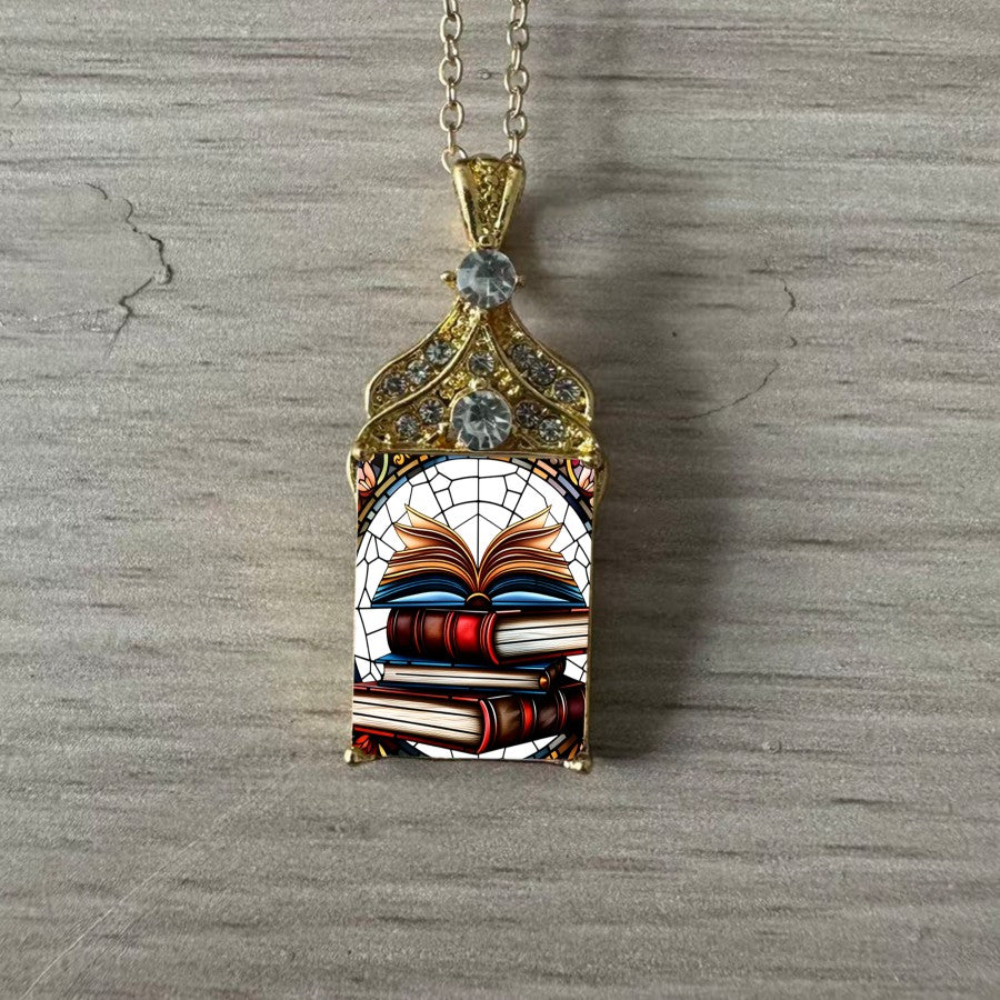 Stained Glass Open Book Necklace