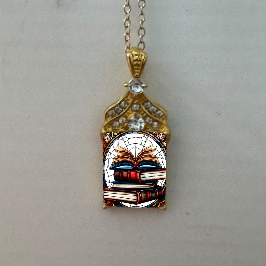 Stained Glass Open Book Necklace