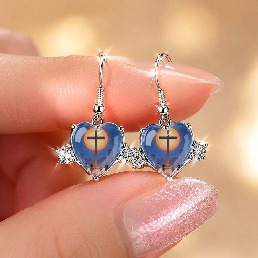 Sunset Cross Heart Drop Earrings