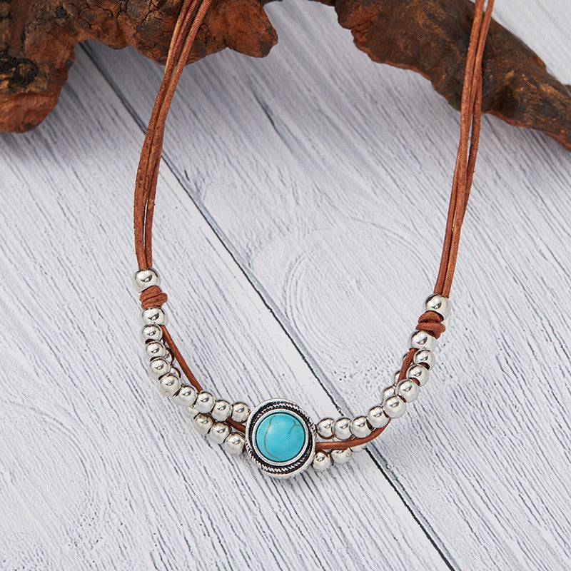 Turquoise Beaded Leather Necklace