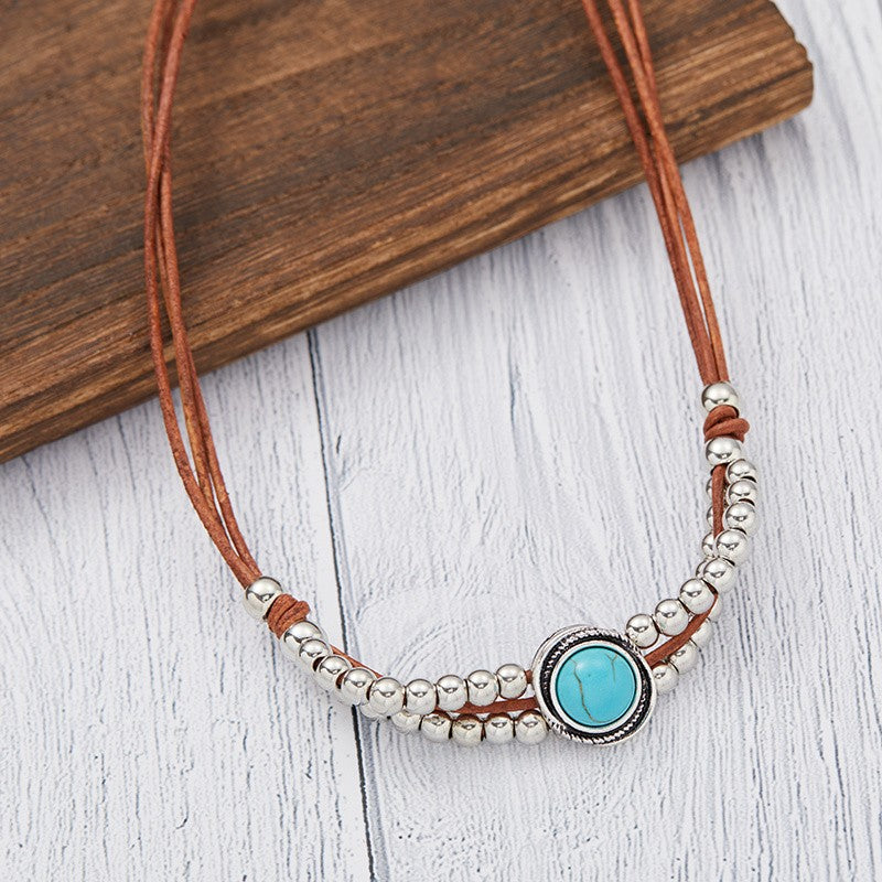 Turquoise Beaded Leather Necklace