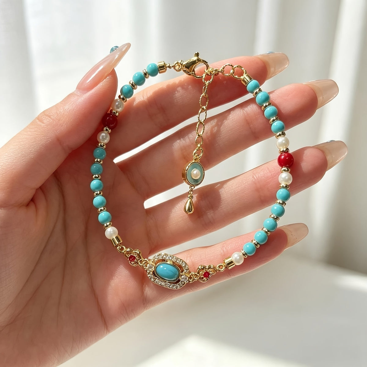 Turquoise Oval Charm Bracelet