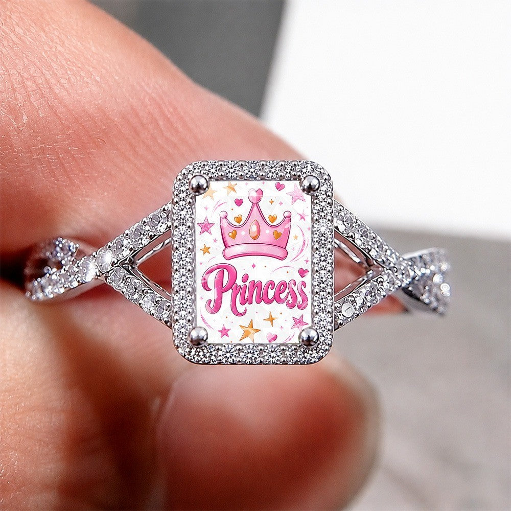 Pink Princess Crown Square Ring