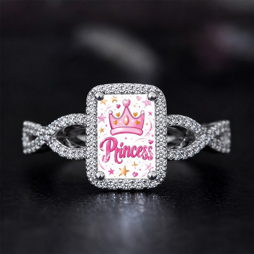 Pink Princess Crown Square Ring