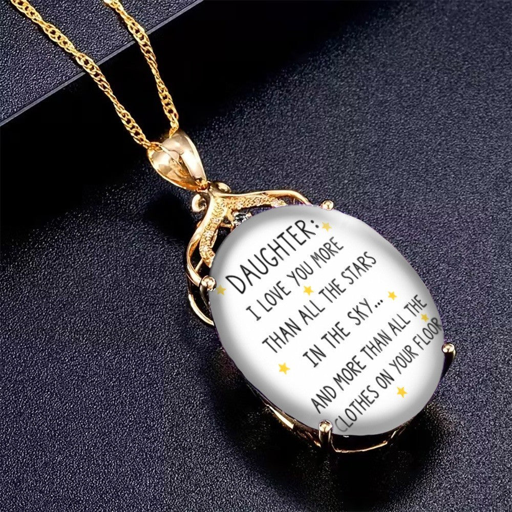 Daughter Stars Message Oval Necklace