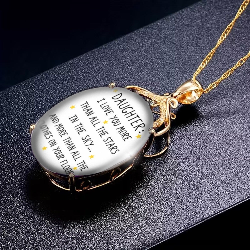 Daughter Stars Message Oval Necklace