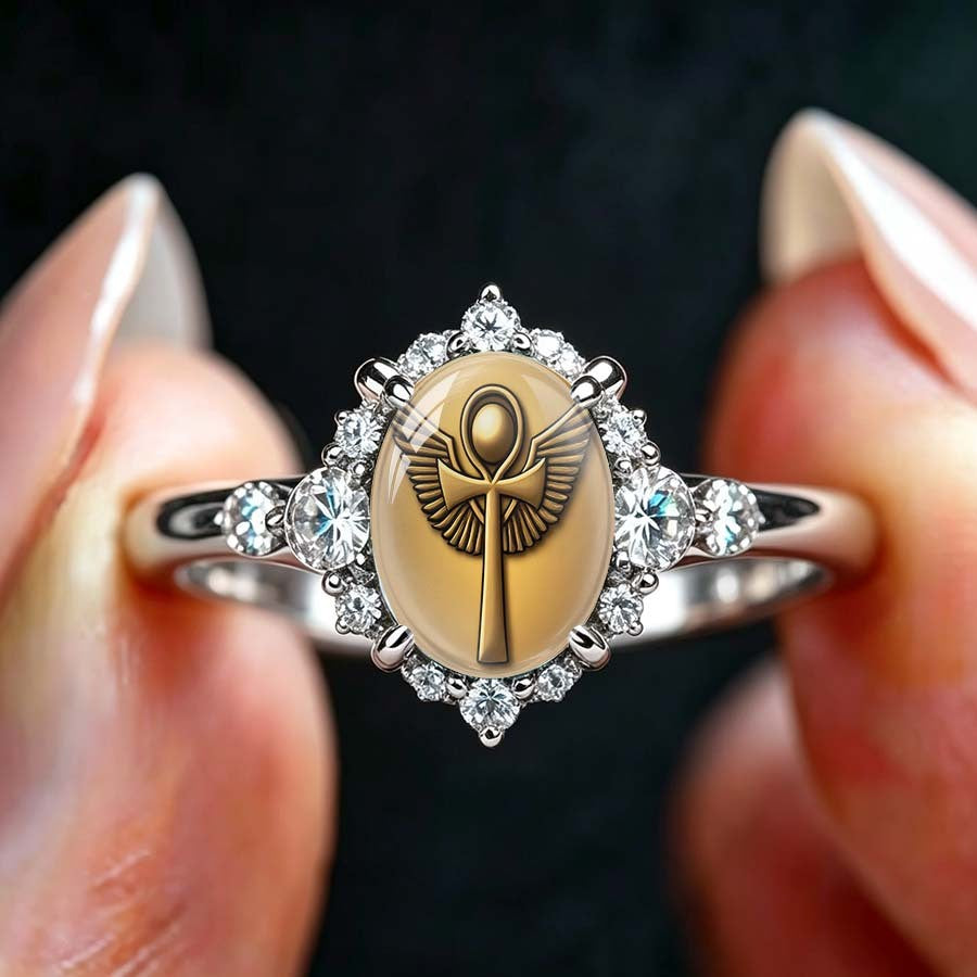 Winged Ankh Oval Ring