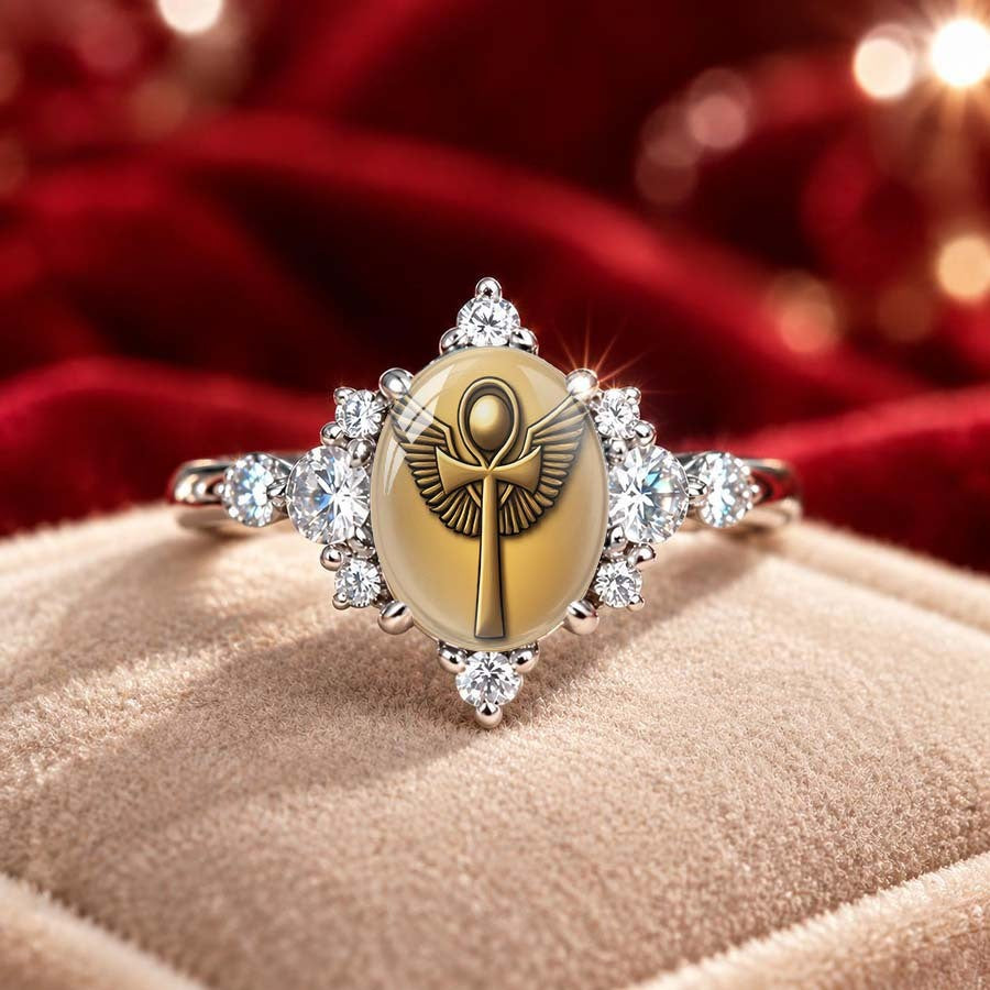 Winged Ankh Oval Ring