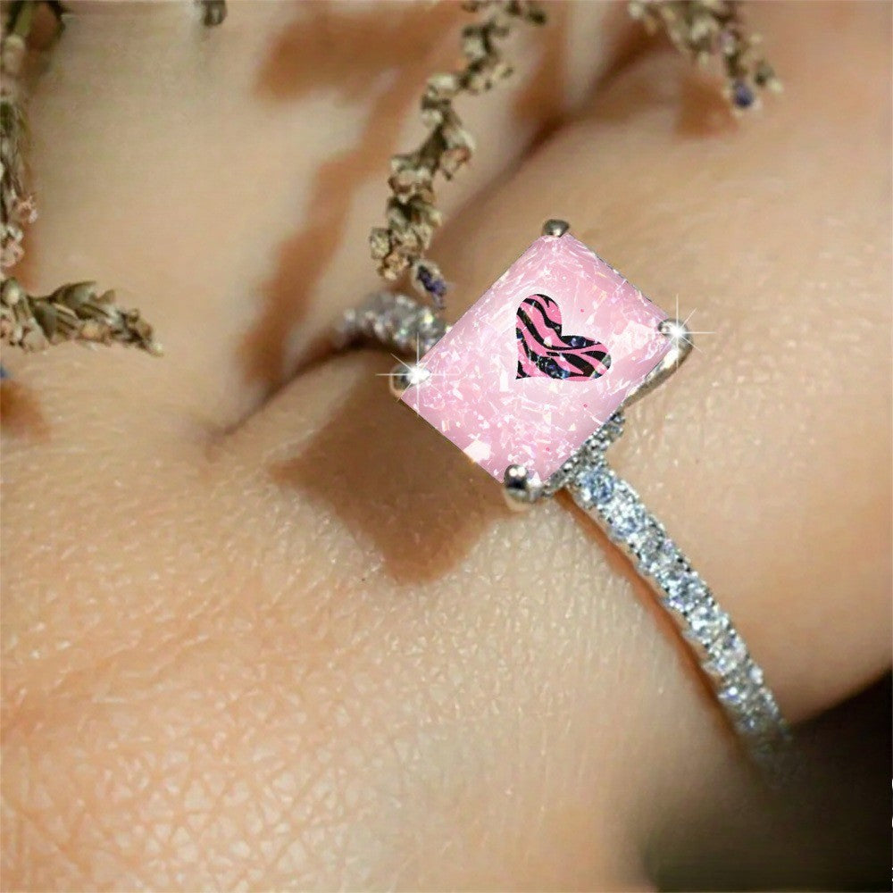Pink Zebra Heart Ring