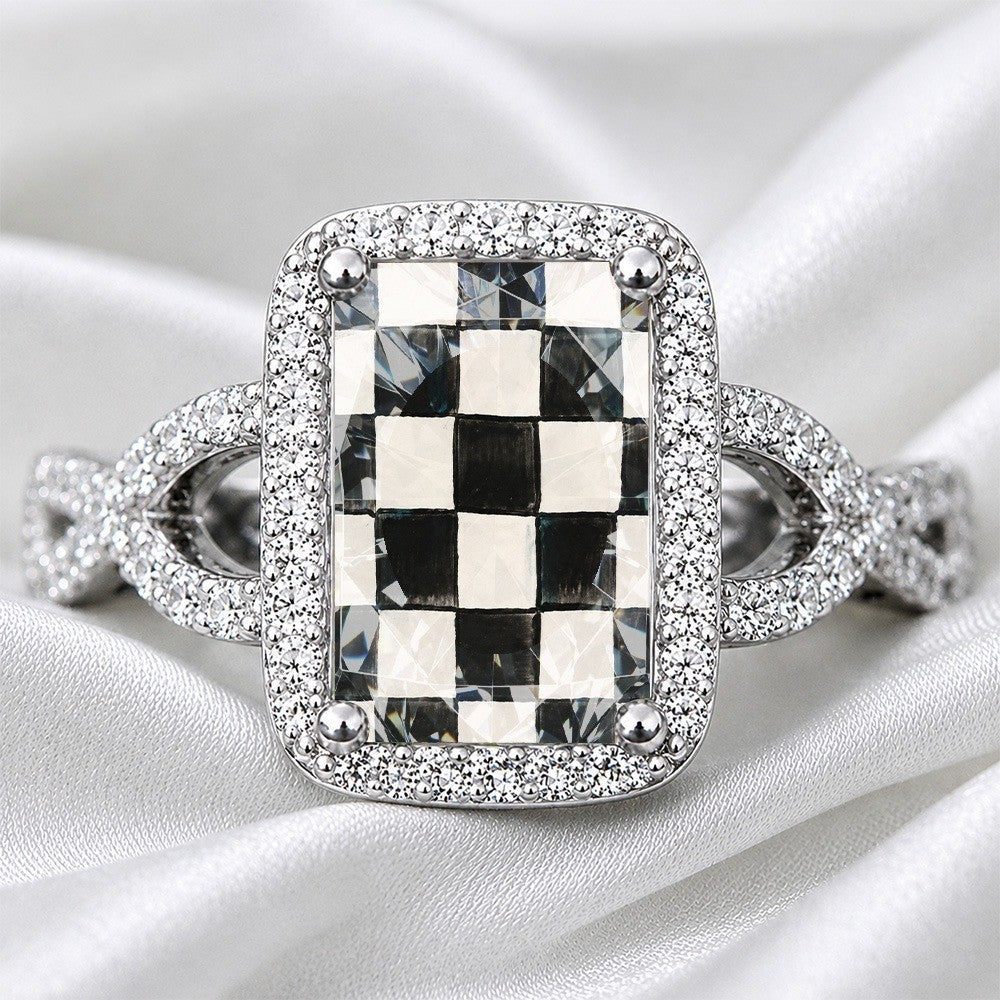 Black and White Checkered Square Ring