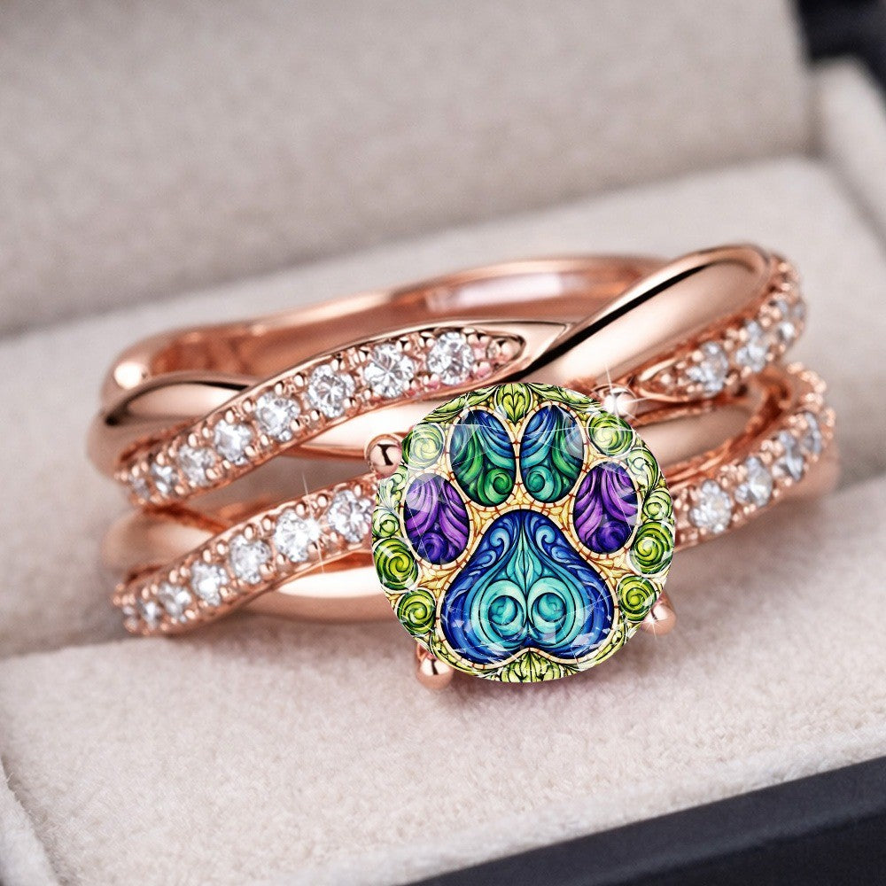 Enamel Paw Print Crossover Ring