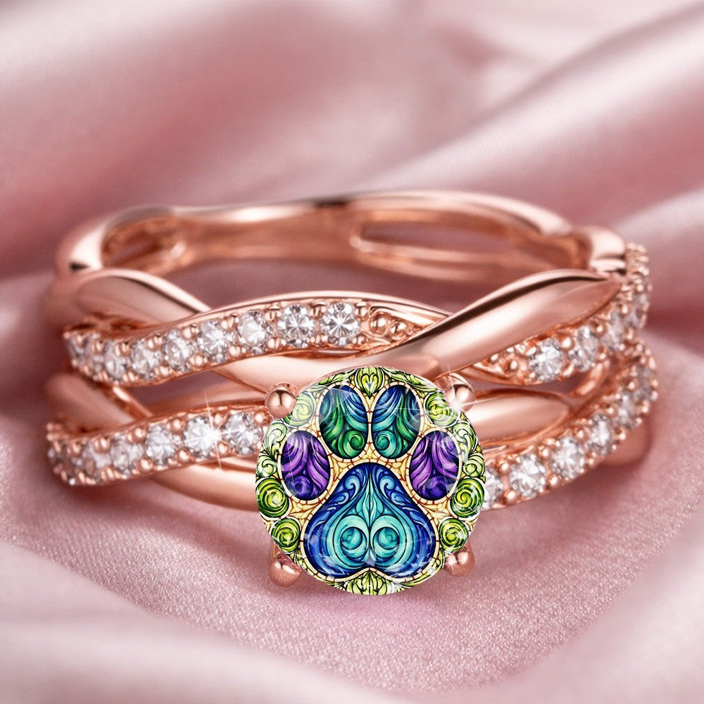 Enamel Paw Print Crossover Ring
