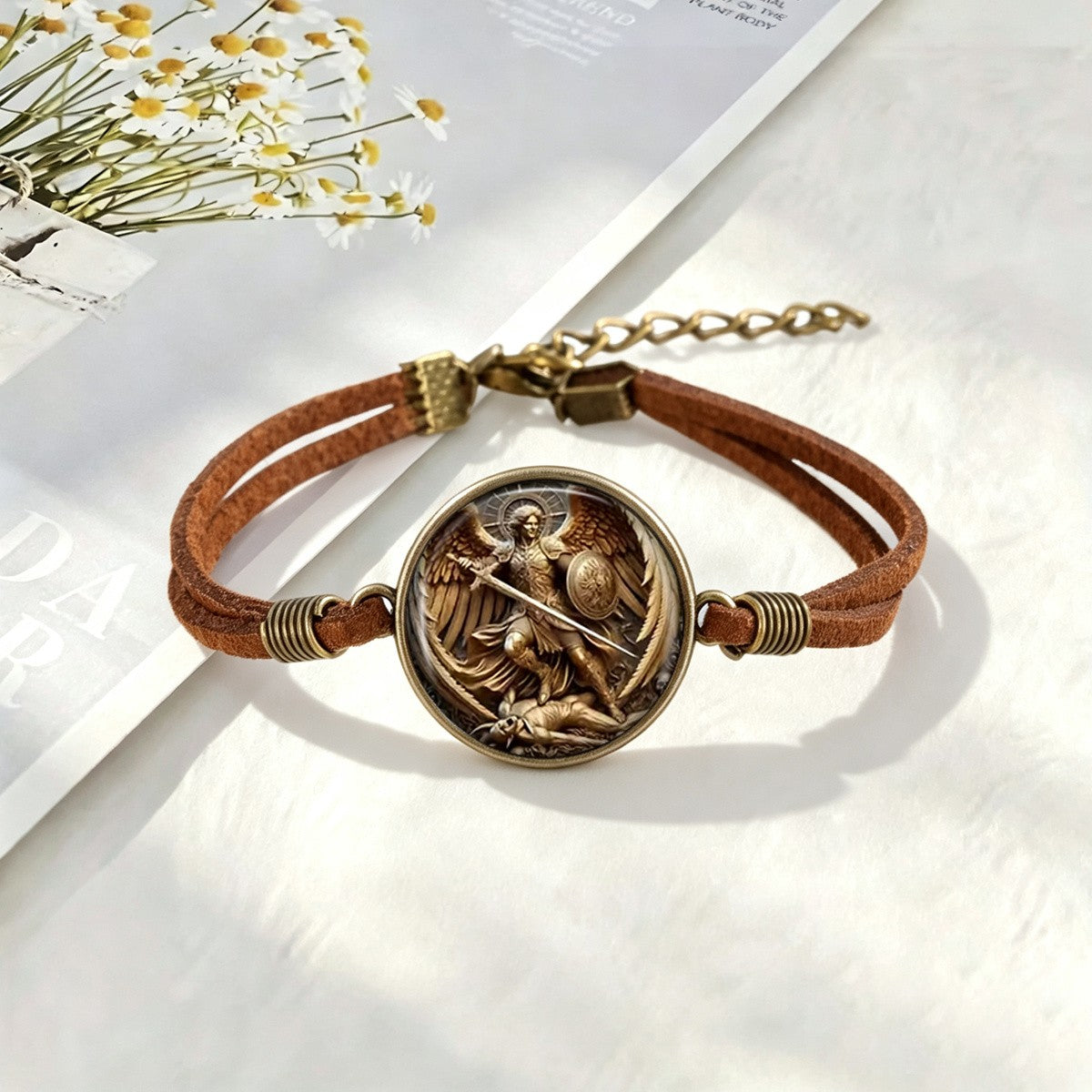 Archangel Relief Leather Bracelet