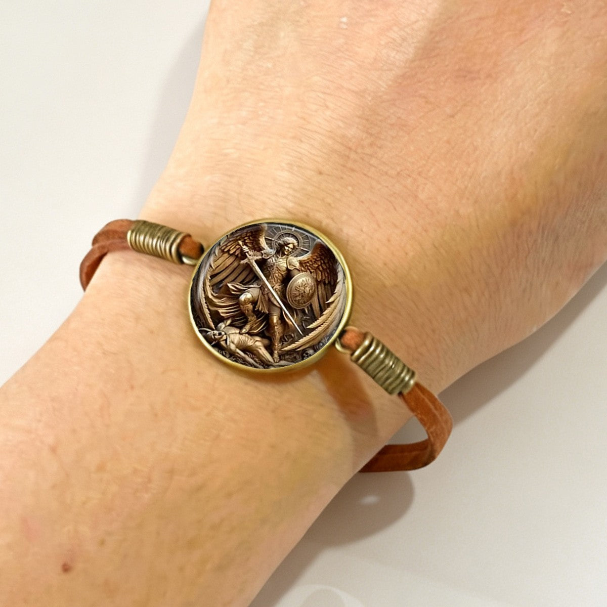 Archangel Relief Leather Bracelet