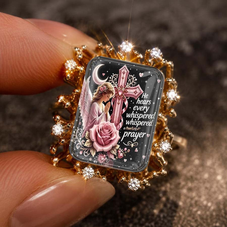 Angel Prayer & Rose Square Ring