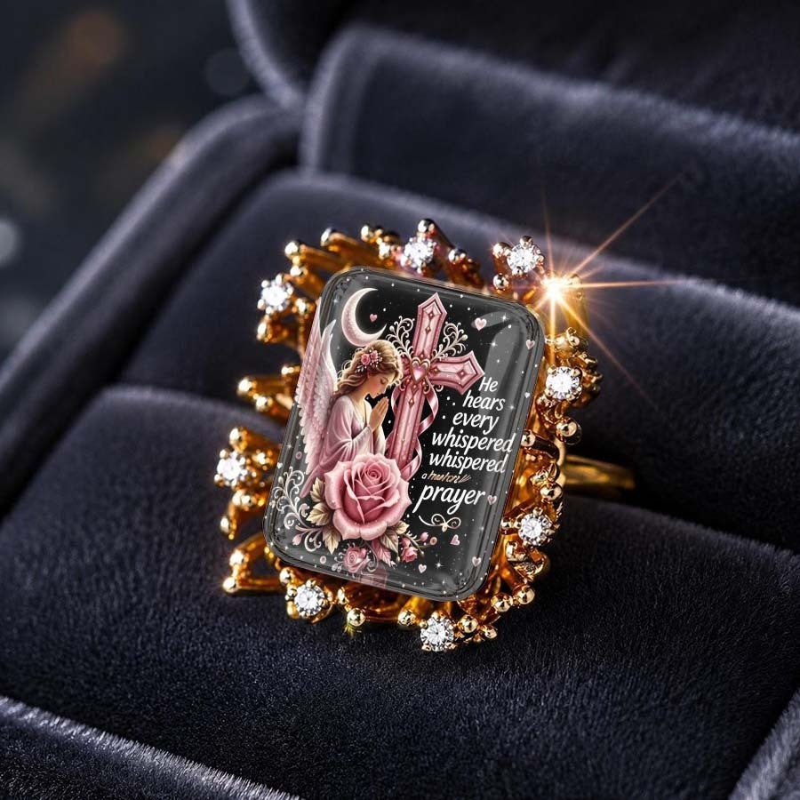 Angel Prayer & Rose Square Ring