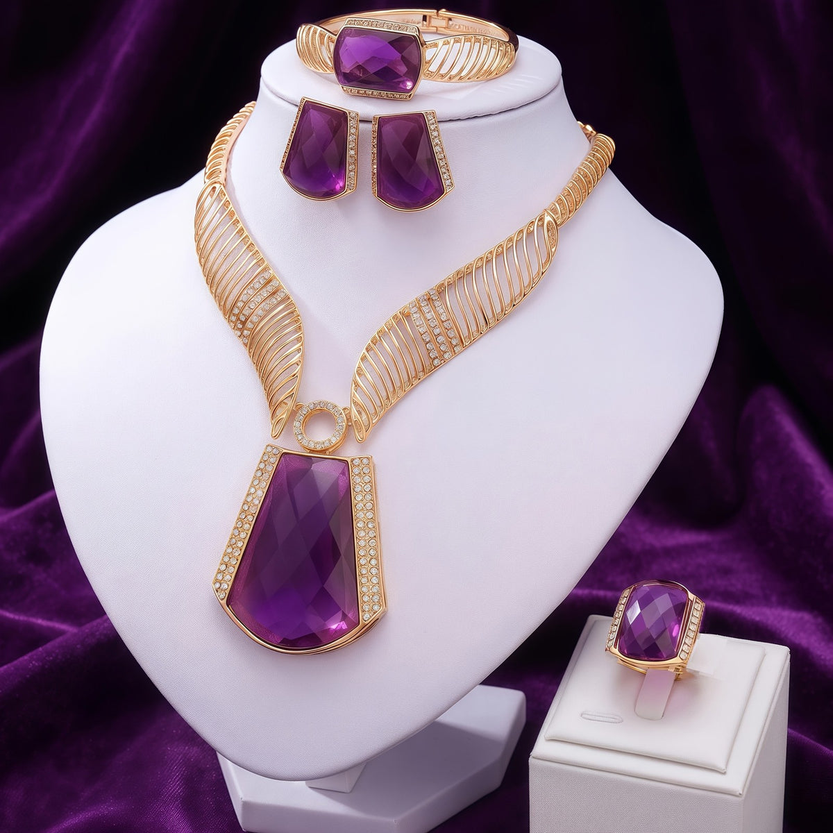Purple Stone Statement Jewelry Set