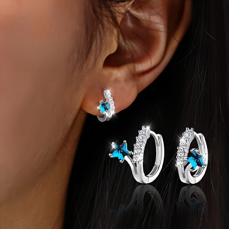 Blue Star Hoop Earrings