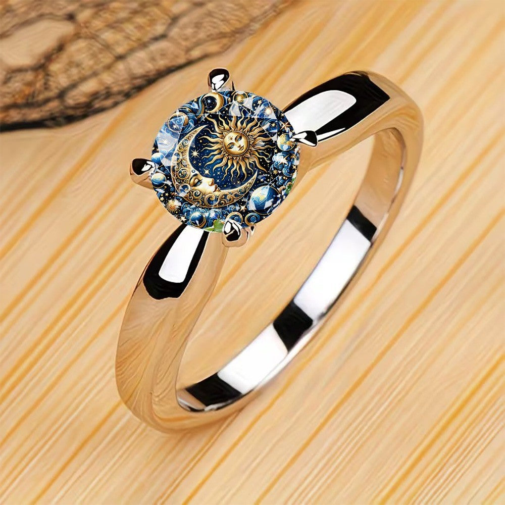 Celestial Sun & Moon Round Ring