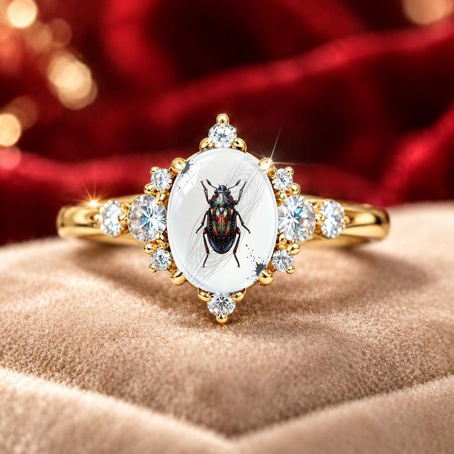 Beetle & Crystal Oval Ring
