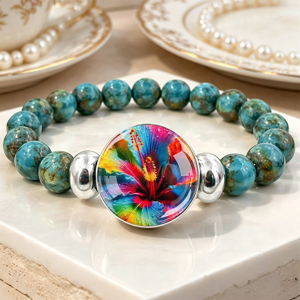 Rainbow Hibiscus Stone Bracelet