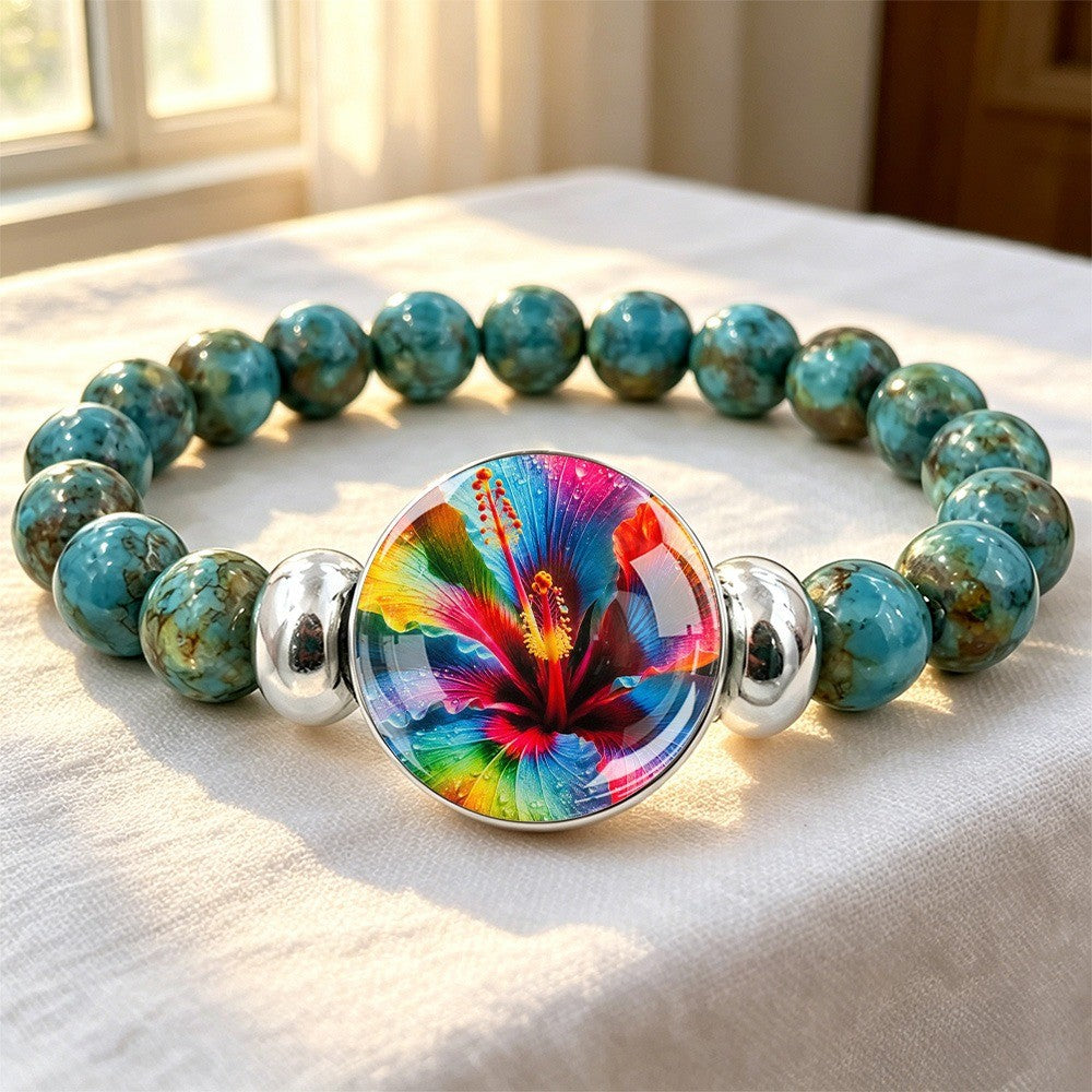 Rainbow Hibiscus Stone Bracelet