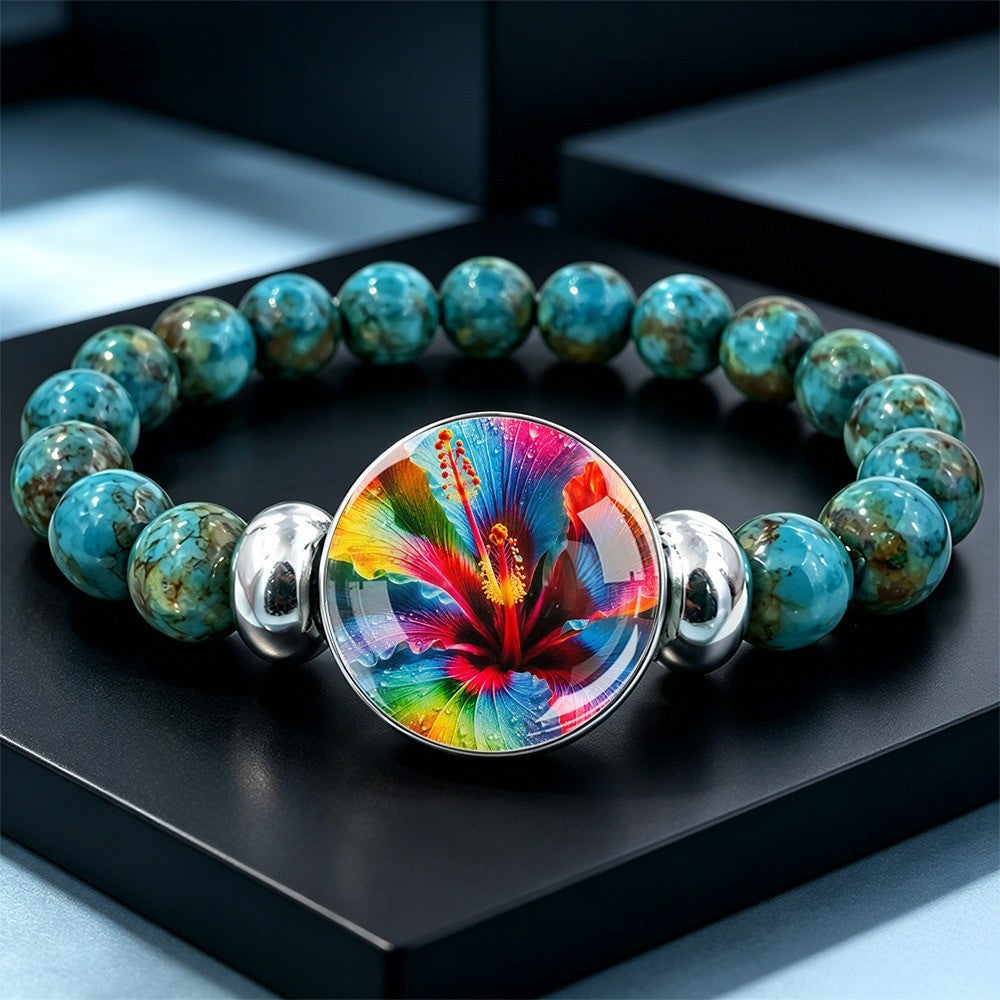 Rainbow Hibiscus Stone Bracelet