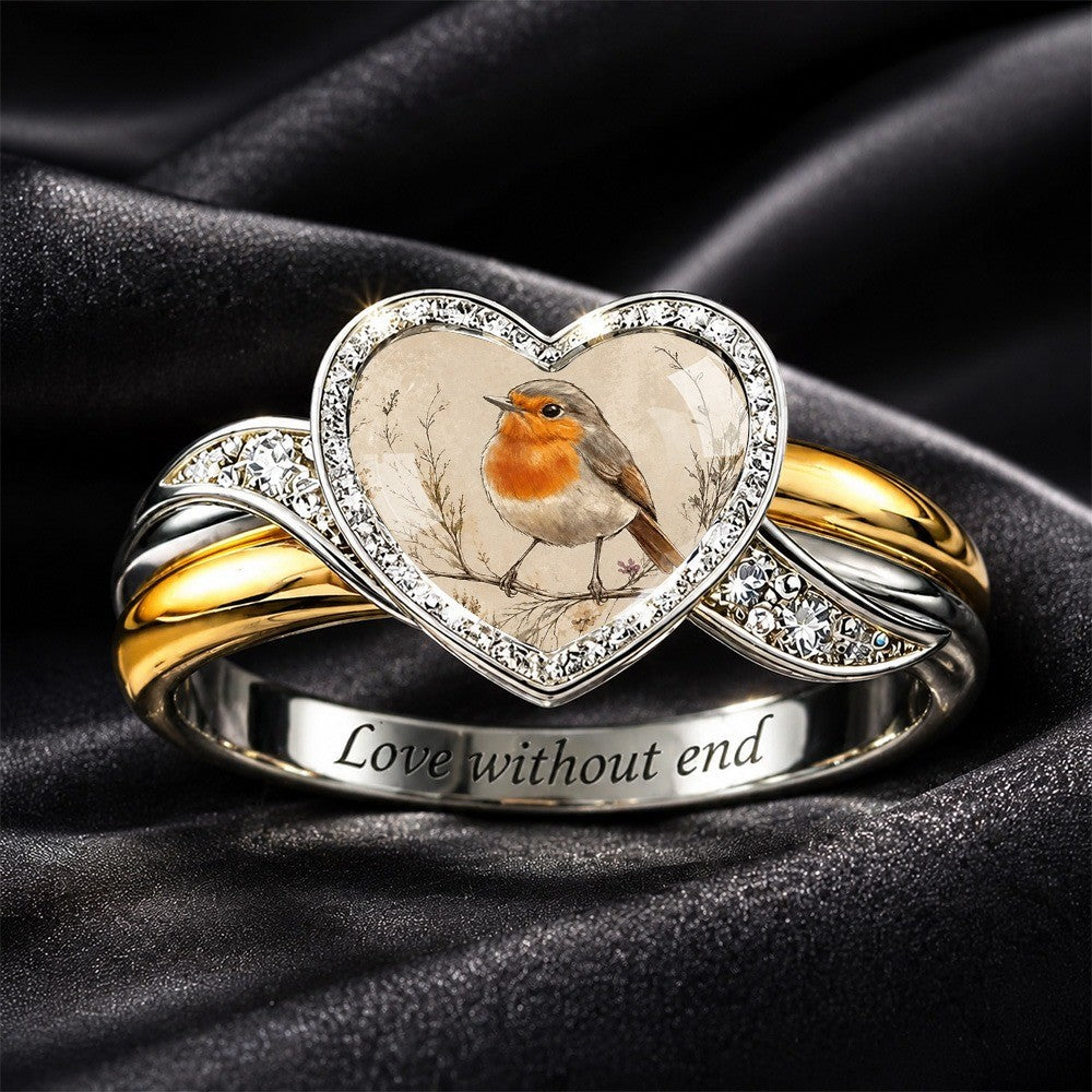 White Robin Heart Ring