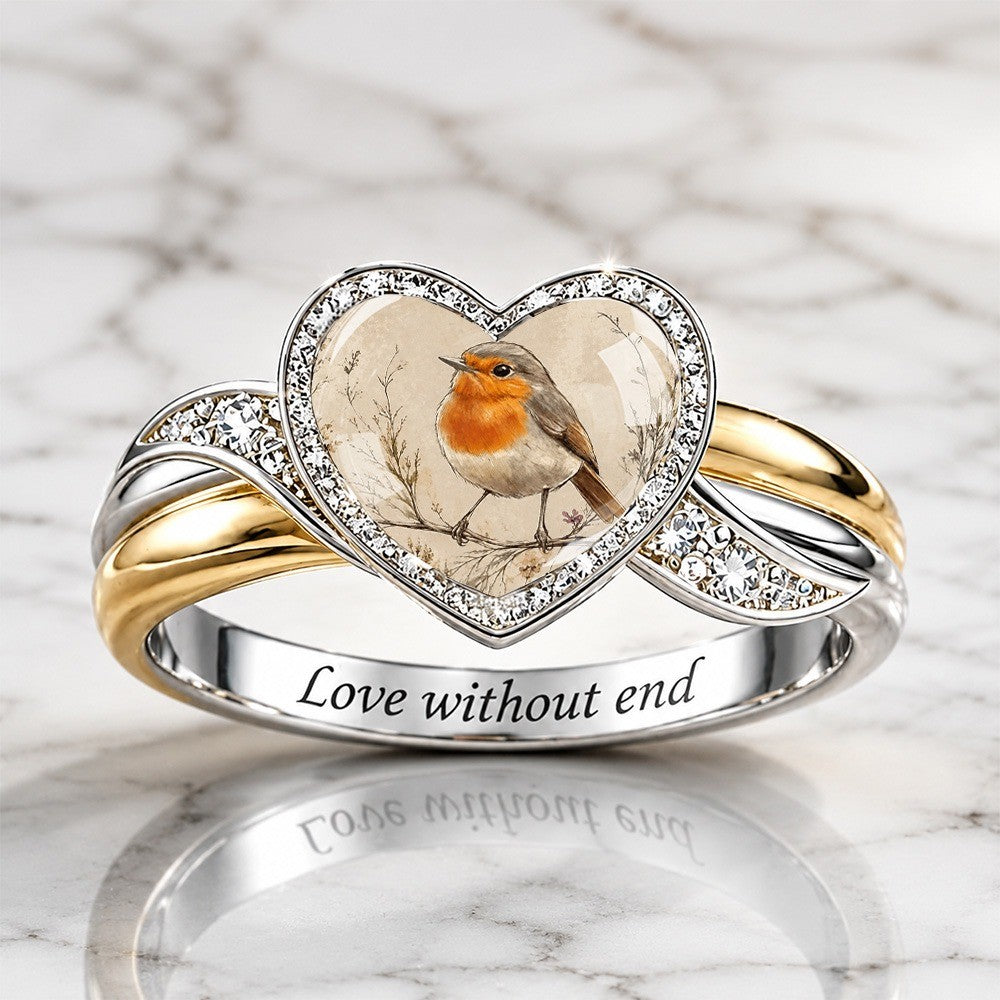 White Robin Heart Ring