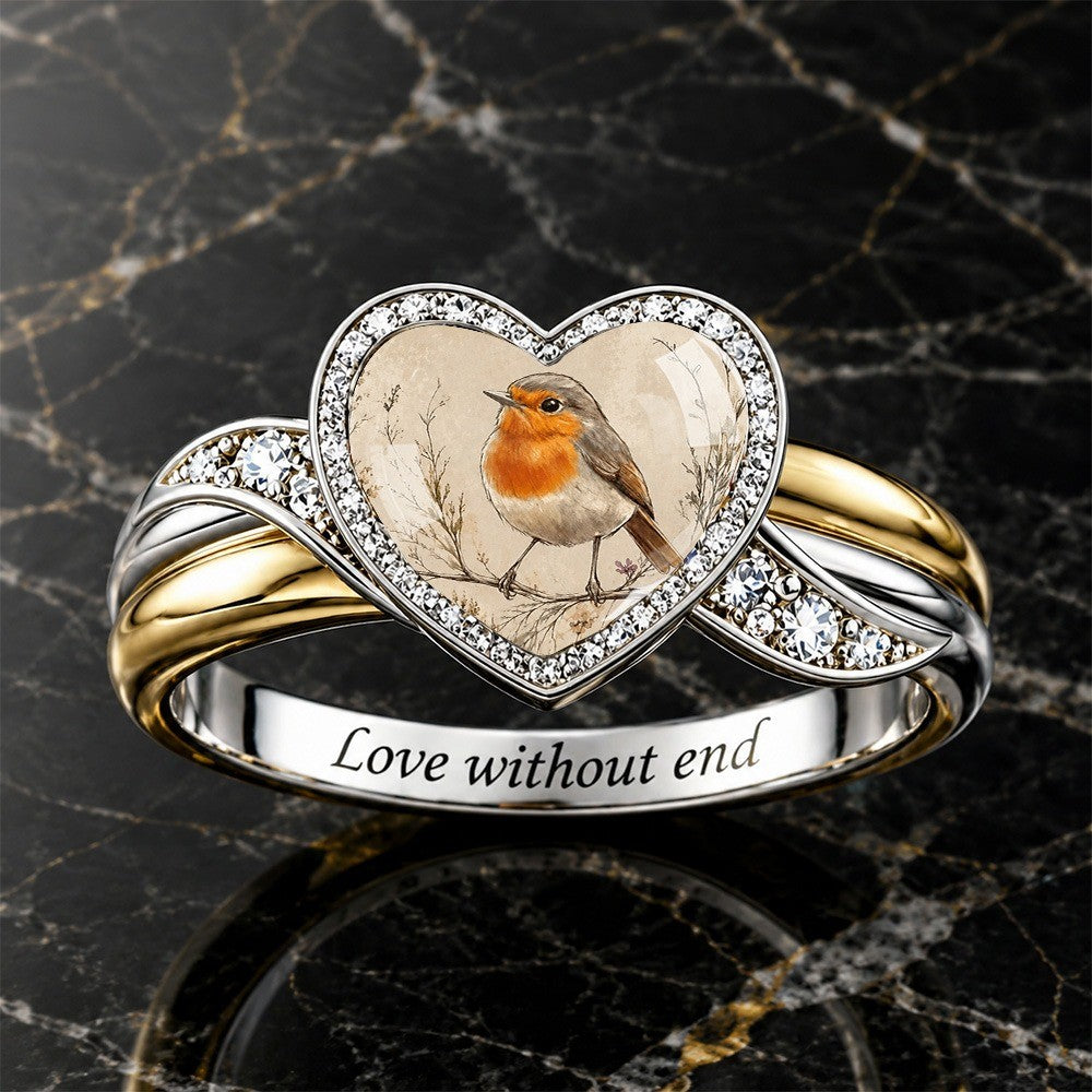 White Robin Heart Ring