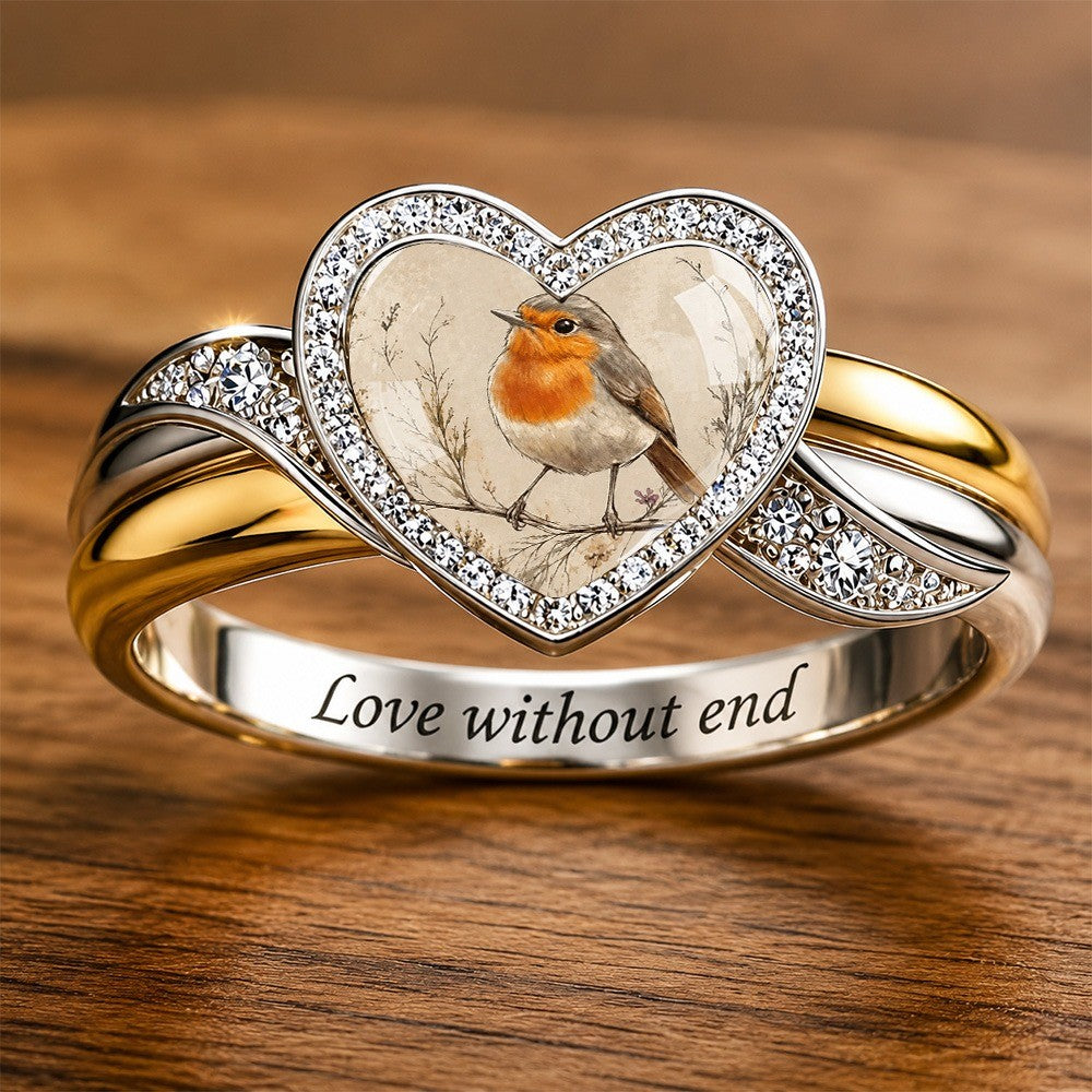 White Robin Heart Ring