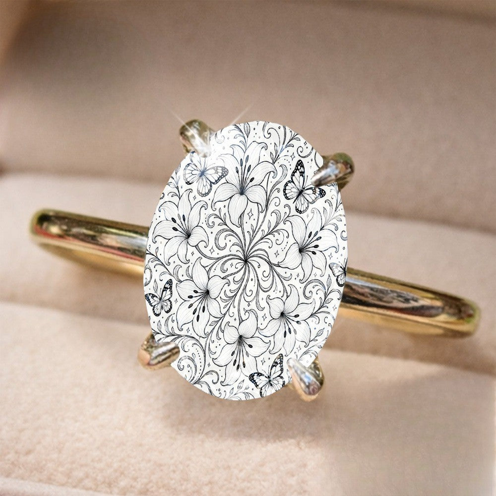 Floral & Butterfly Oval Ring