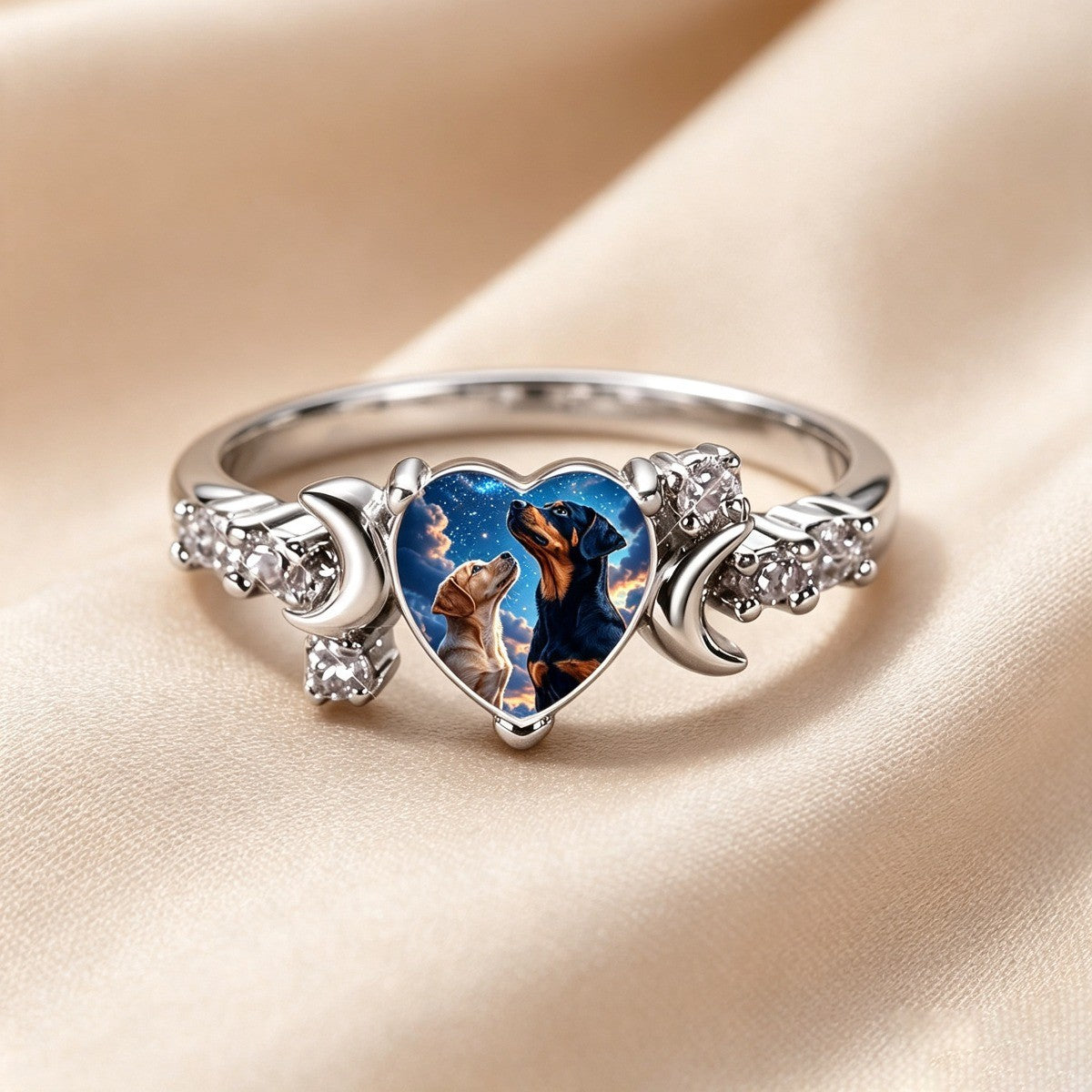 Starry Sky Dog Heart Ring