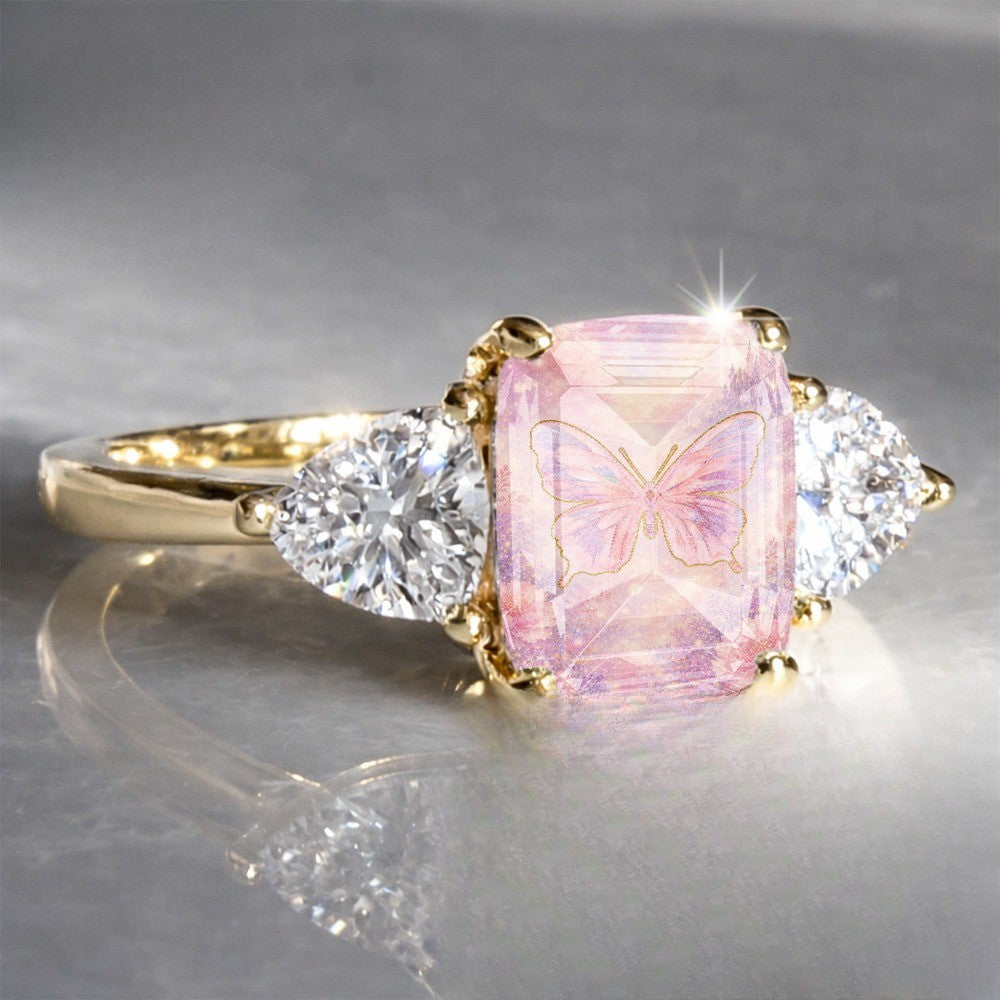 Pink Butterfly Rectangular Ring