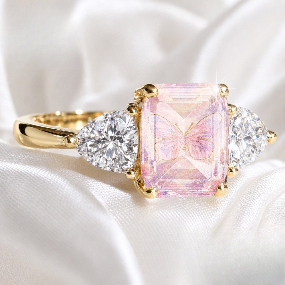 Pink Butterfly Rectangular Ring