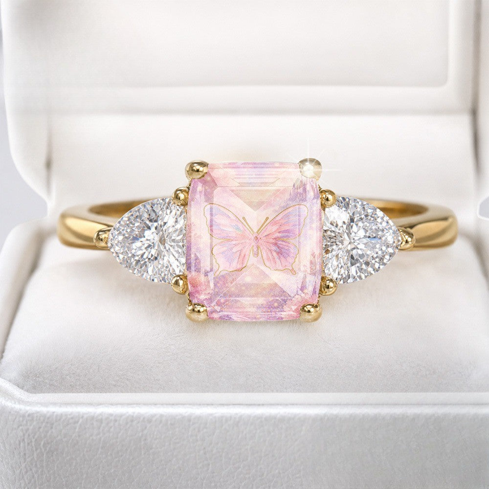 Pink Butterfly Rectangular Ring