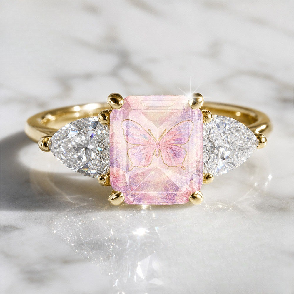 Pink Butterfly Rectangular Ring