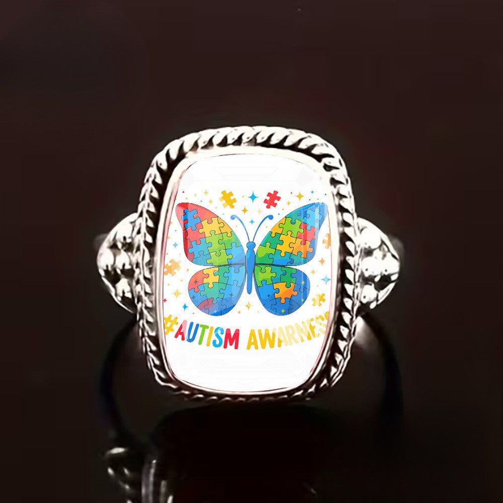Colorful Puzzle Butterfly Ring