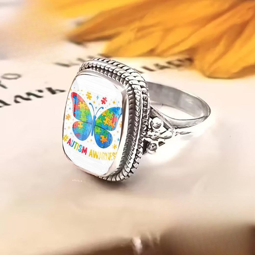 Colorful Puzzle Butterfly Ring