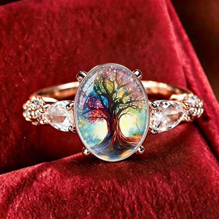 Colorful Tree of Life Oval Ring