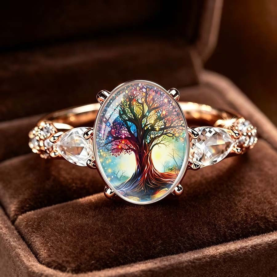 Colorful Tree of Life Oval Ring