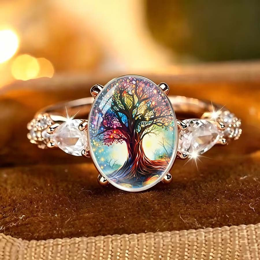 Colorful Tree of Life Oval Ring
