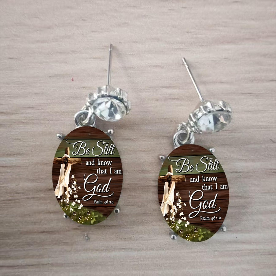 Be Still Scripture Oval Drop Earrings