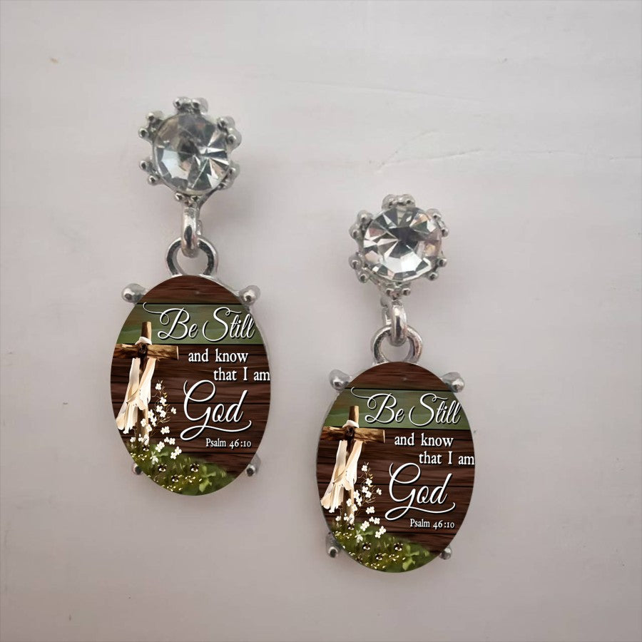 Be Still Scripture Oval Drop Earrings