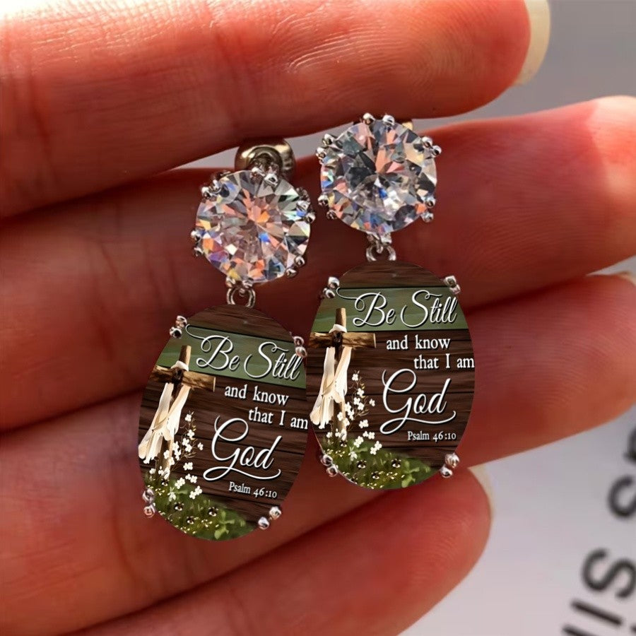 Be Still Scripture Oval Drop Earrings