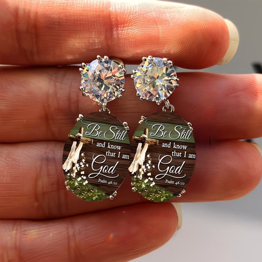 Be Still Scripture Oval Drop Earrings