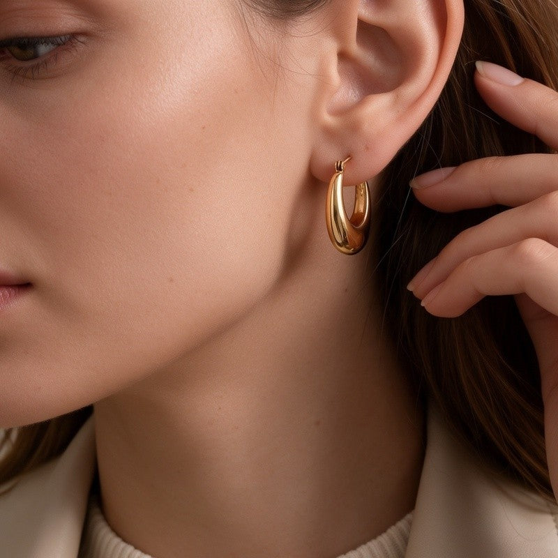Polished Gold Oval Hoop Earrings