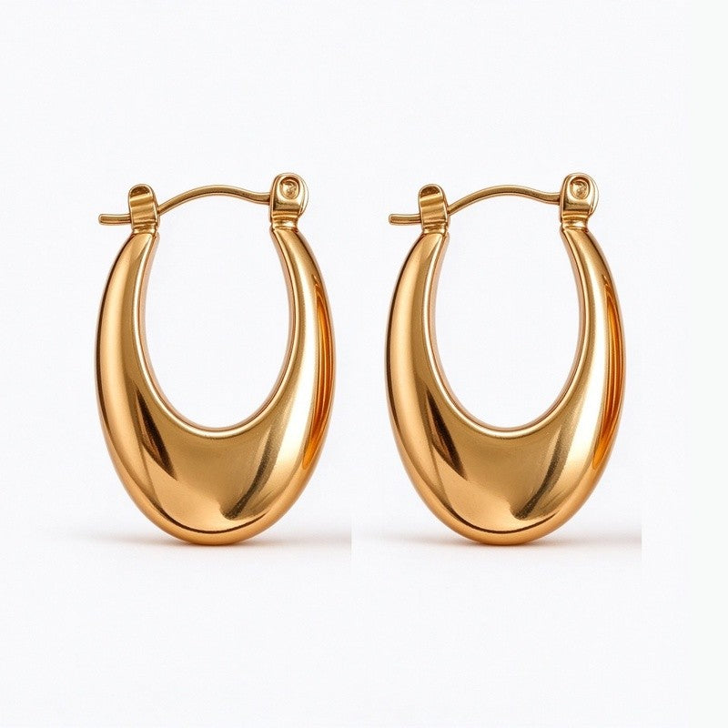 Polished Gold Oval Hoop Earrings