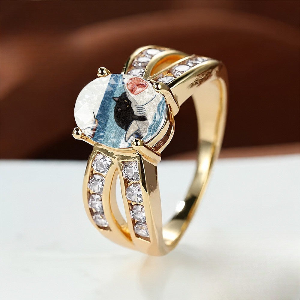 Black Cat Oval Statement Ring